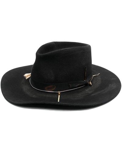 Nick Fouquet Raffia Fedora Hat - Black