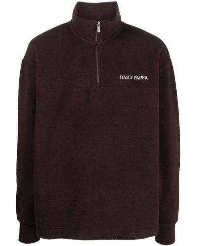 Daily Paper Logo-Embroidered Fleece-Texture Sweater - Brown