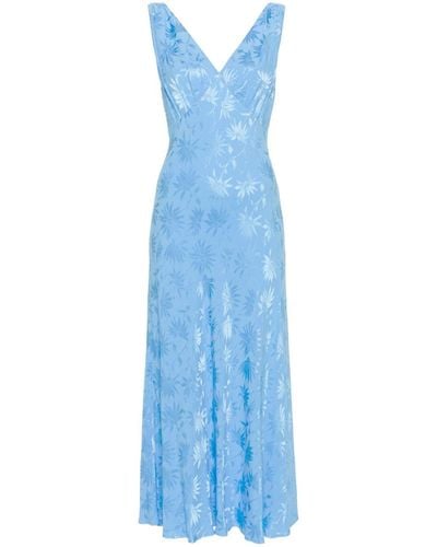 RIXO London Sandrine V-Neck Midi Dress - Blue