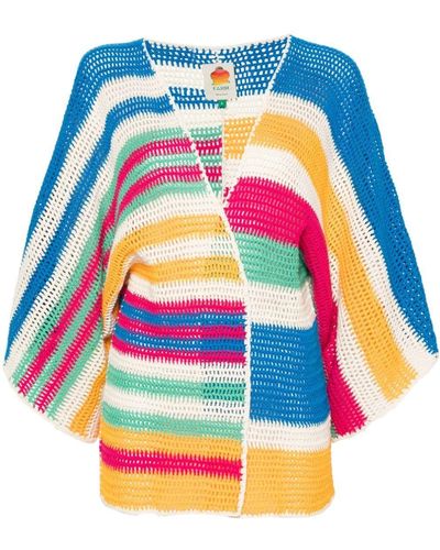 FARM Rio Striped Crochet Kimono Jacket - Blue