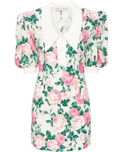 ROWEN ROSE Floral-Print Oversized-Collar Minidress - White