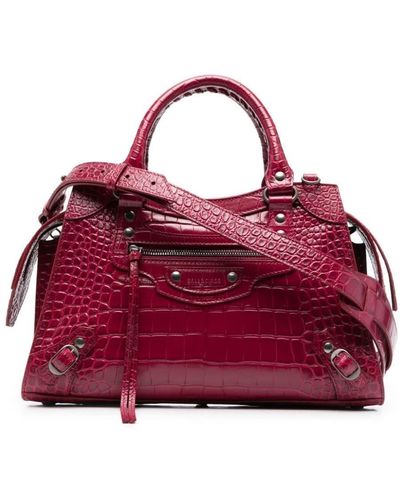 Balenciaga Crocodile-effect Leather Tote Bag - Red