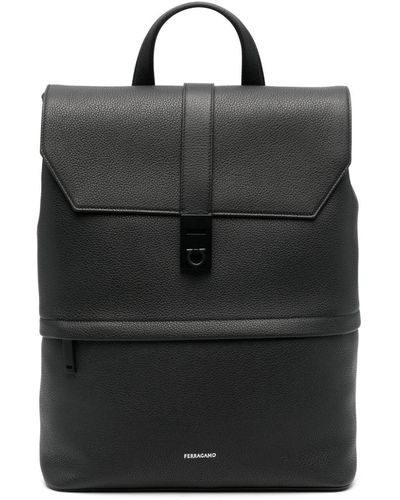 Ferragamo Logo-Debossed Leather Backpack - Black