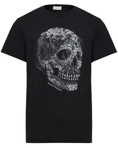 Alexander McQueen Crystal Skull Cotton T-Shirt - Black