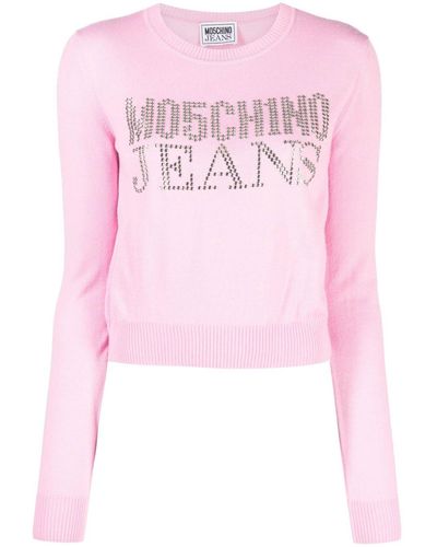 Moschino Jeans Crystal-Embellished Logo Sweatshirt - Pink