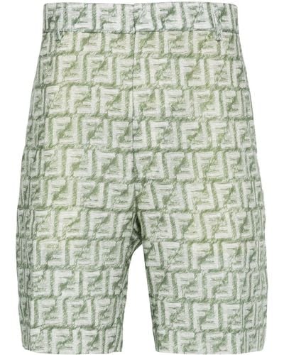 Fendi Ff-Motif Linen Shorts - Green