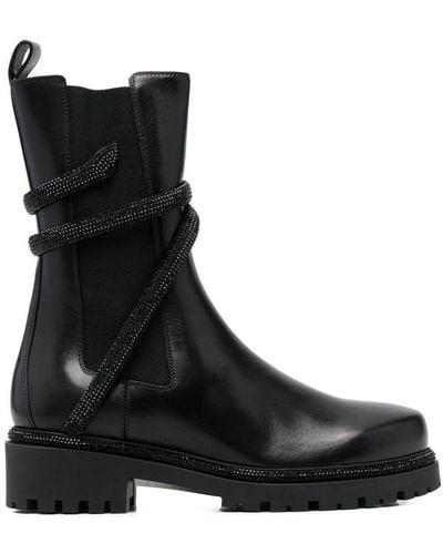 Rene Caovilla Wrap-Around Leather Boots - Black