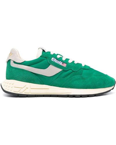 Autry Reelwind Low Sneakers In Green Nylon And Suede