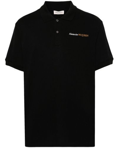 Alexander McQueen Embroidered-Logo Cotton Polo Shirt - Black