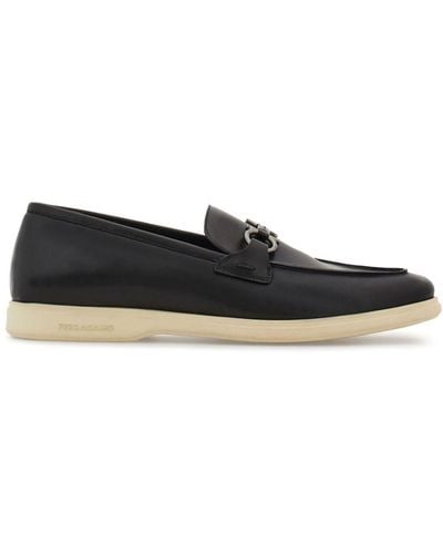 Ferragamo Gancini-Plaque Leather Loafers - Black