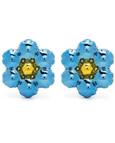 Marni Metallic Floral Clip Earrings - Blue