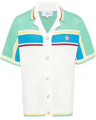 Casablancabrand Striped Crochet-Knit Shirt - Blue