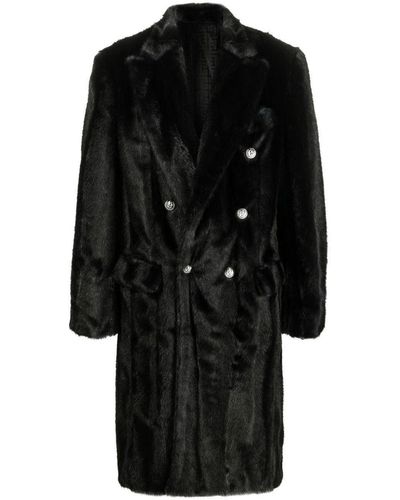 Balmain Embossed Double-breasted Button Coat - Black