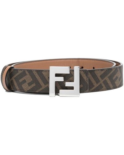 Fendi Ff Logo Print Calf Leather Belt - Brown