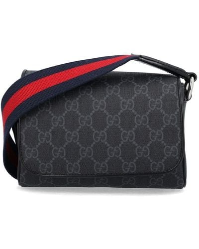 Gucci Gg Supreme Leather Messenger Bag - Black