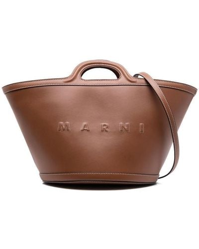 Marni Tote Bag With Embossed Logo - Brown