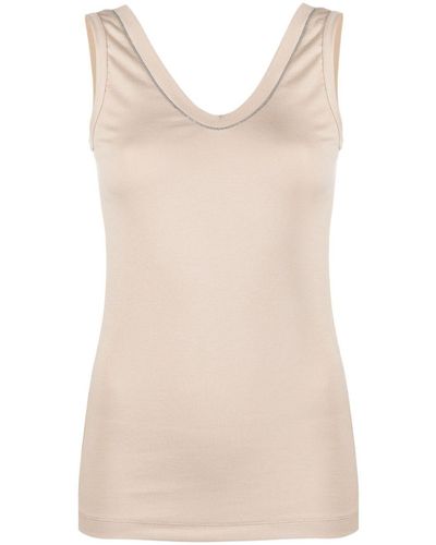Brunello Cucinelli Monili Bead-Embellished Ribbed-Knit Tank Top - Natural