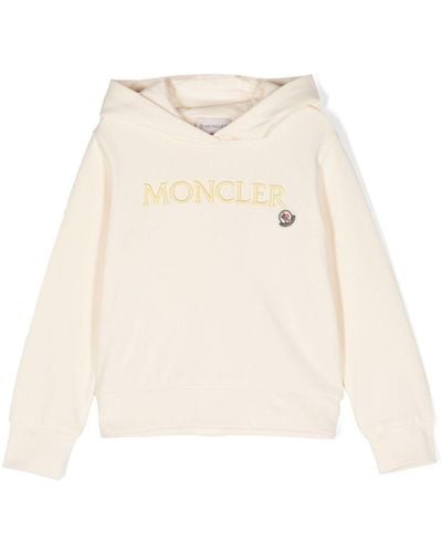 Moncler Embroidered-Logo Cotton Hoodie - Natural