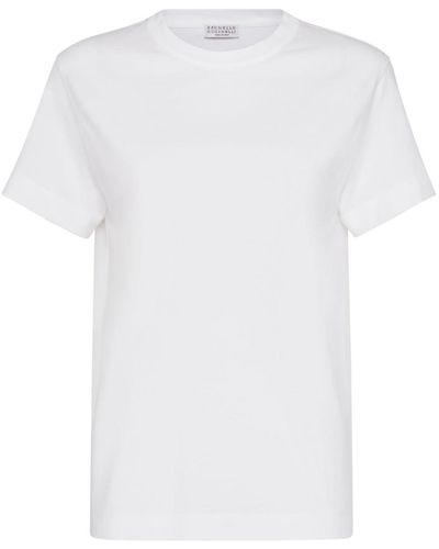 Brunello Cucinelli Monili-Trim Cotton T-Shirt - White