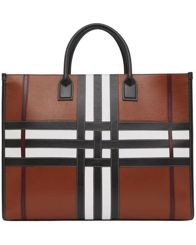 Burberry Exaggerated Check-panelled Tote Bag - Brown