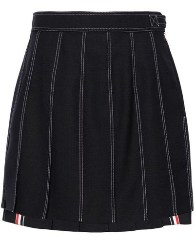 Thom Browne Fresco Pleated Wool Miniskirt - Black