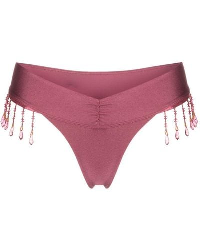 Frankie's Bikinis Bead-Embellished Bikini Bottoms - Pink