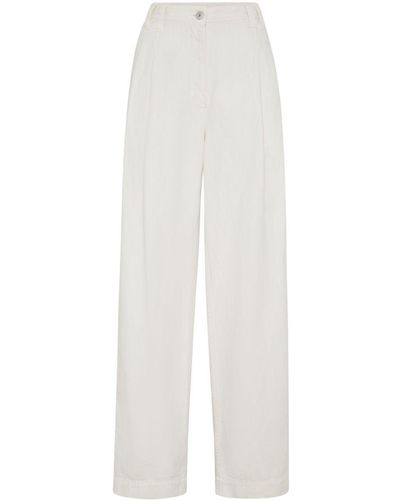 Brunello Cucinelli High-Waisted Straight-Leg Trousers - White