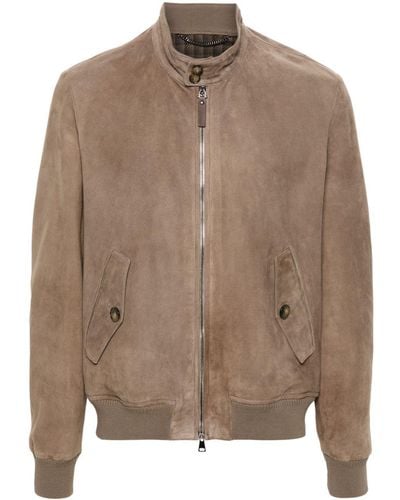 Canali Suede Bomber Jacket - Brown