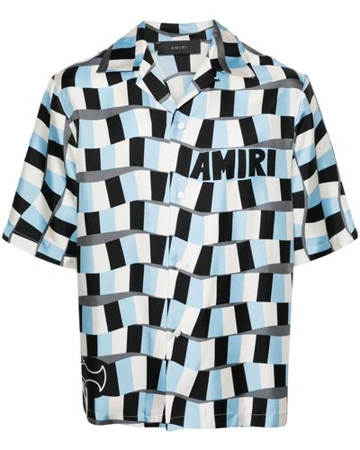Amiri Checkered Snake Short Sleeve Vacation Shirt - Multicolor