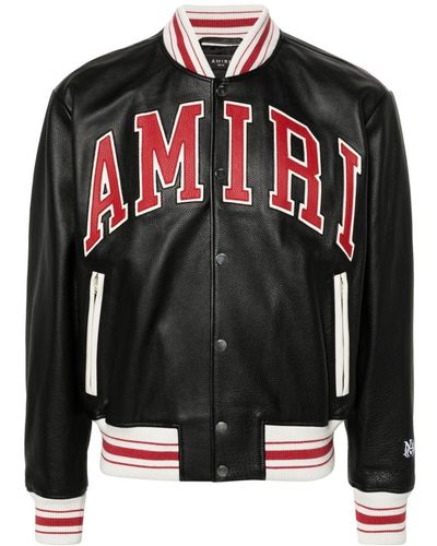 Amiri Logo-Appliqué Leather Bomber Jacket - Black