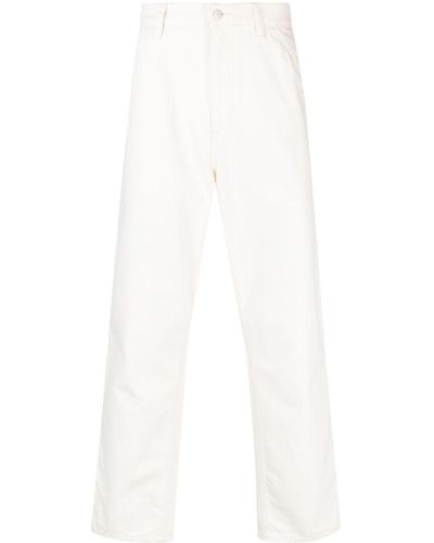 Carhartt Logo-Patch Cotton Straight-Leg Trousers - White