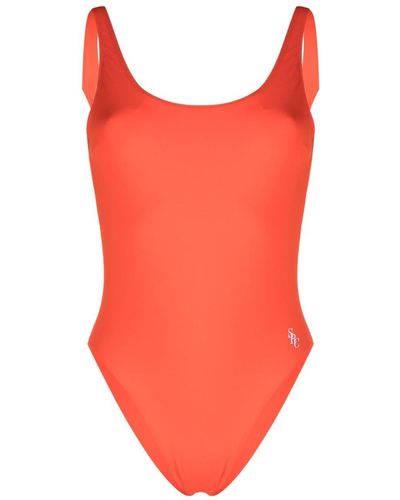 Sporty & Rich Logo-print Open-back Swimsuit - Red