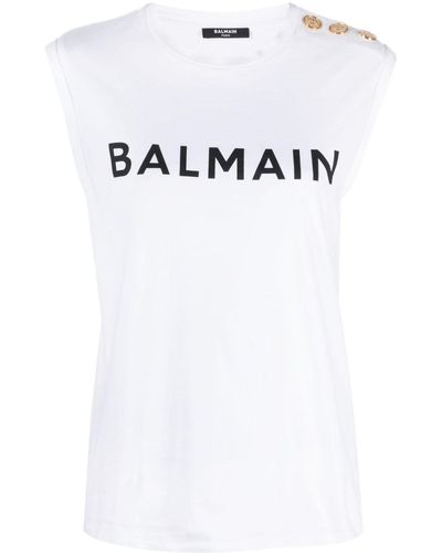 Balmain Logo-Print Cotton Top - White