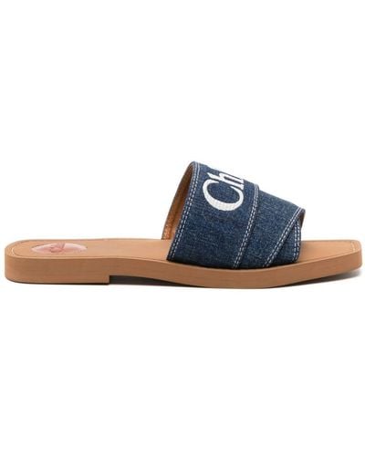 Chloé Woody Denim Flat Sandals - Blue
