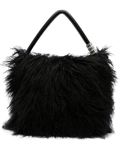 David Koma Crystal-embellished Shearling Shoulder Bag - Black