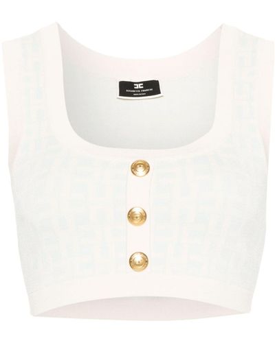 Elisabetta Franchi Monogram-Jacquard Cropped Top - White