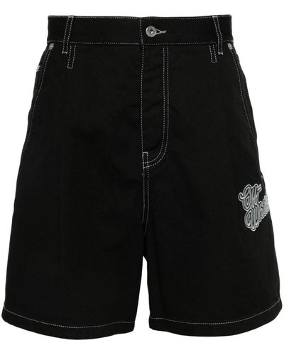 Off-White c/o Virgil Abloh Off- Embroidered-Logo Denim Shorts - Black