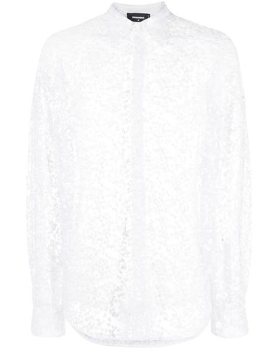 DSquared² Floral-Embroidered Tulle Shirt - White