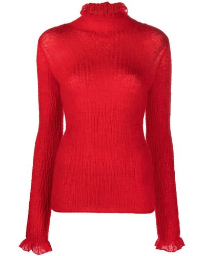 Ferragamo Roll-neck Rib-trimmed Sweater - Red