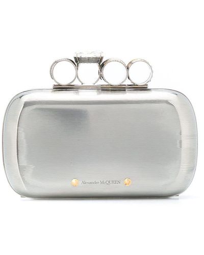 Alexander McQueen Four Ring Crystal-embellished Silver-tone Clutch - Metallic