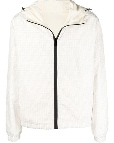 Fendi Ff-Logo Print Hooded Jacket - Natural