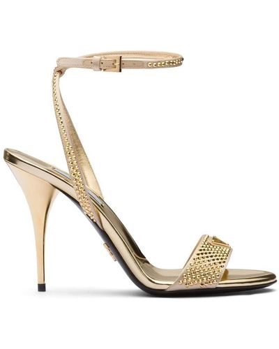 Prada Crystal-Embellished Satin Sandals - Metallic