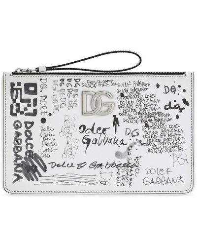 Dolce & Gabbana Graffiti-print Leather Clutch Bag - White