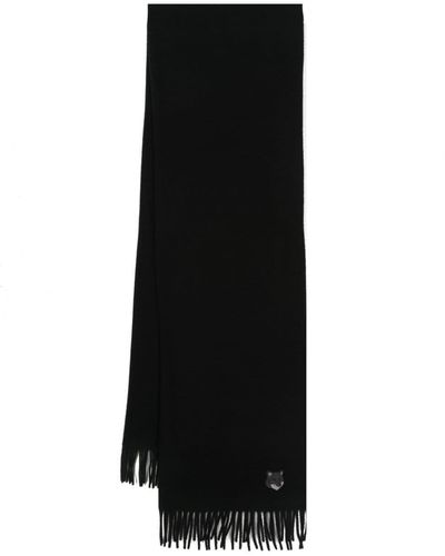 Maison Kitsuné Logo-Embroidered Virgin Wool Scarf - Black
