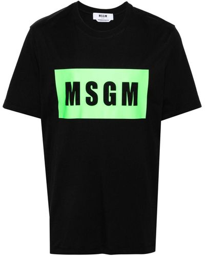 MSGM Logo-Print Cotton T-Shirt - Black