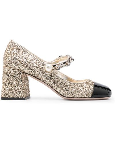 Miu Miu Glittered Mary-Jane Court Shoes - Natural