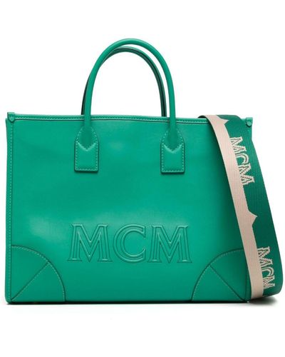 MCM Large Munchen Leather Tote Bag - Green
