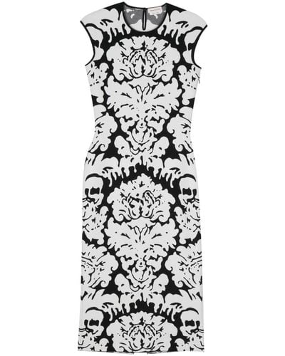 Alexander McQueen Damask Intarsia-Knit Midi Dress - White