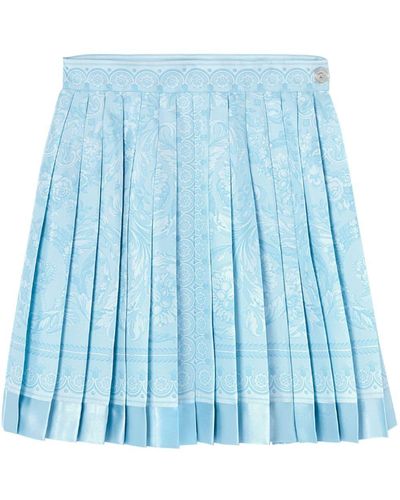 Versace Barocco-Print Silk Skirt - Blue