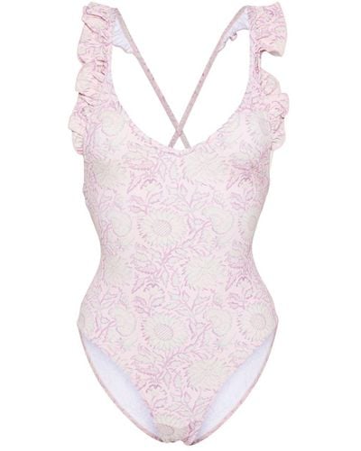 Louise Misha Floral Ruffled Swimsuit - Pink